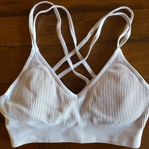 aerie Ribbed Strappy Sports Bralette in Light Taupe